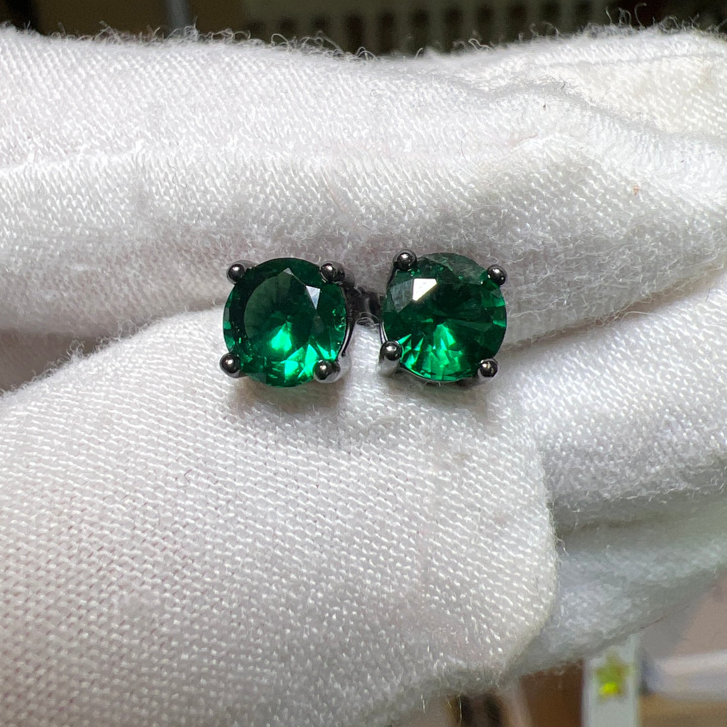 Green Emerald Eclipse : Black Gold Emerald Stud Earrings