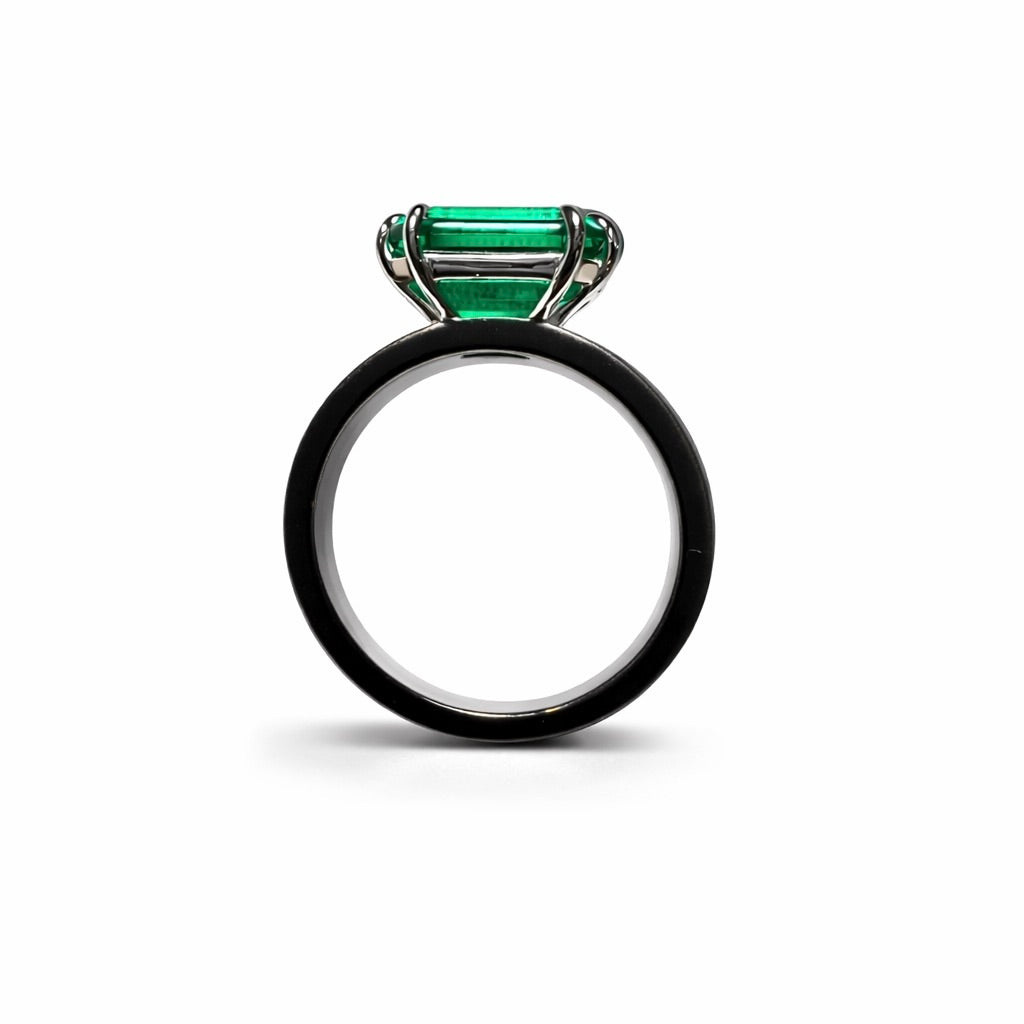 The Obsidian Emerald : 6 Carat Emerald Cut Lab Grown Emerald Ring (No.XIII)