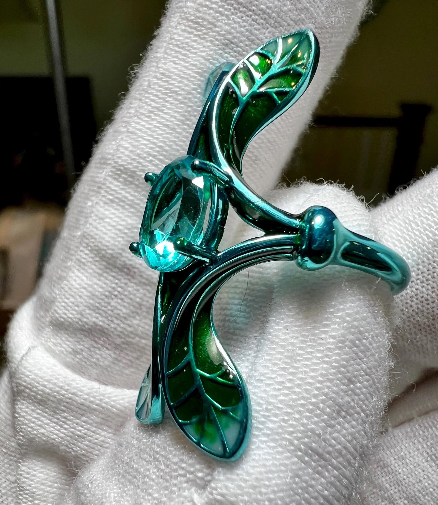 Verdant Petal : 3 Carat Oval Cut Lab Grown Green Paraiba Ring - (No.I)