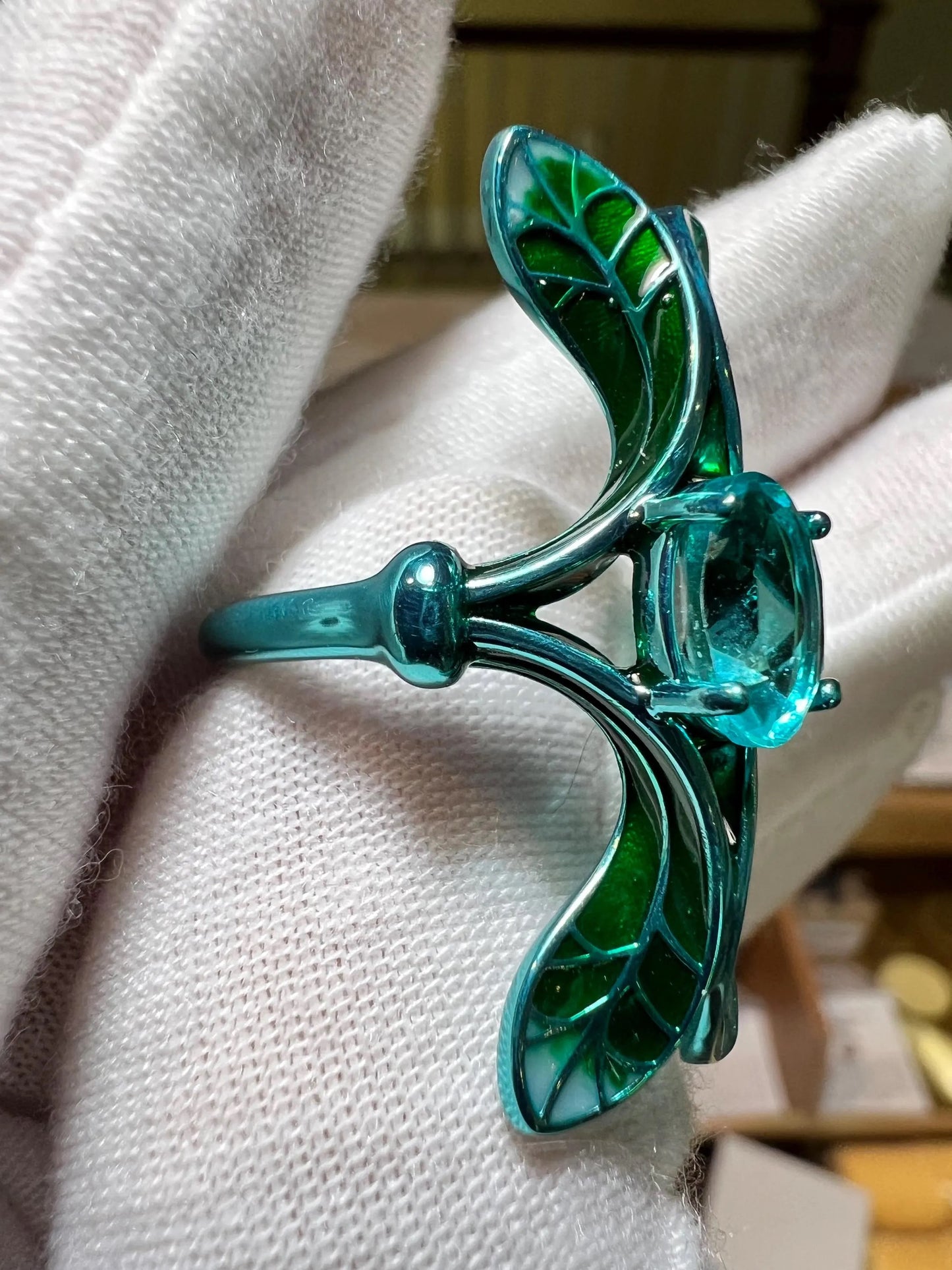 Verdant Petal : 3 Carat Oval Cut Lab Grown Green Paraiba Ring - (No.I)