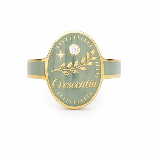 Growth : Laurel Cartouche Enamel Gold Signet Ring