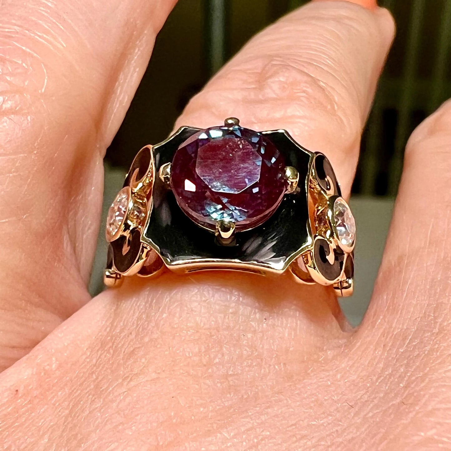 London Nocturne : Color Change Alexandrite and Black Agate Ring