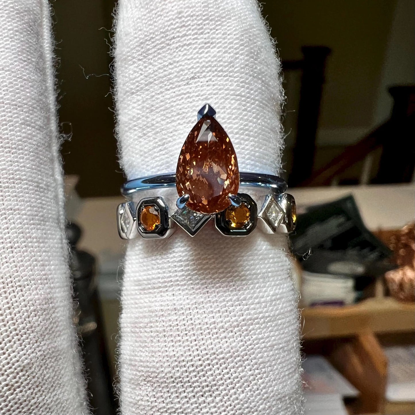 Cobalt Ember : 2 Carat Pear Cut Lab Grown Diamond Ring - (No.III)