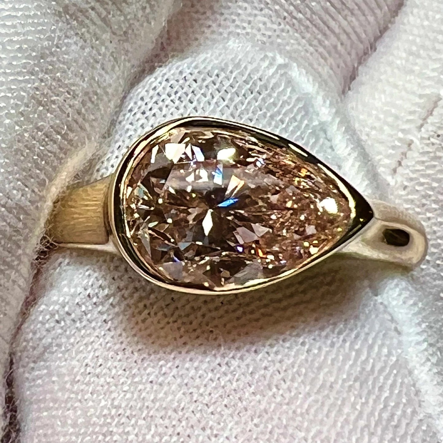 Verity Pink : 2 Carat Fancy Intense Pink Pear Lab Grown Diamond Ring
