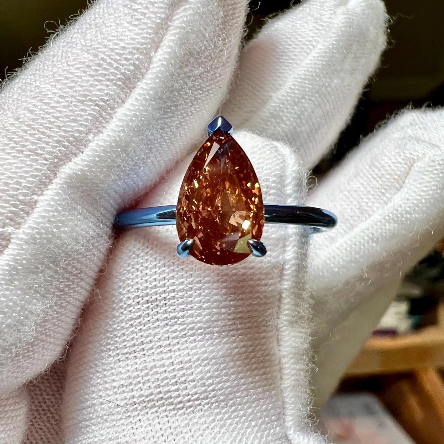 Cobalt Ember : 2 Carat Pear Cut Lab Grown Diamond Ring - (No.III)