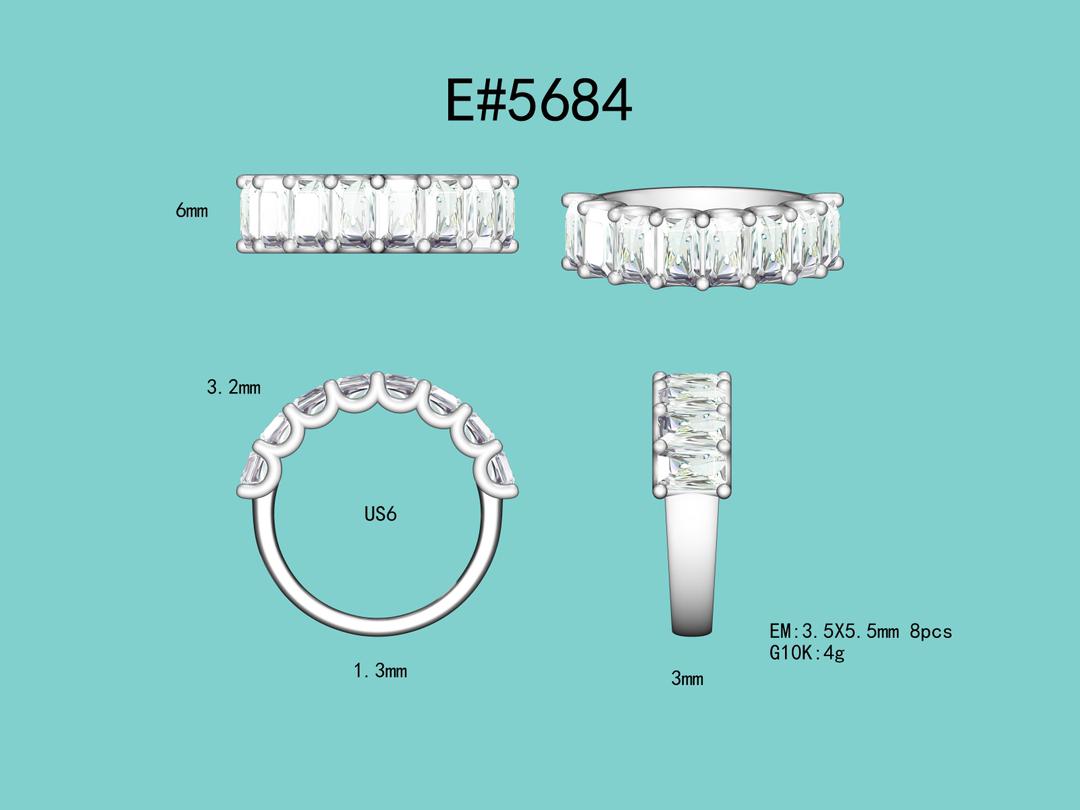 Nicole Sarah : 5mm Emerald Cut Lab Grown Diamond Half Eternity Wedding Band