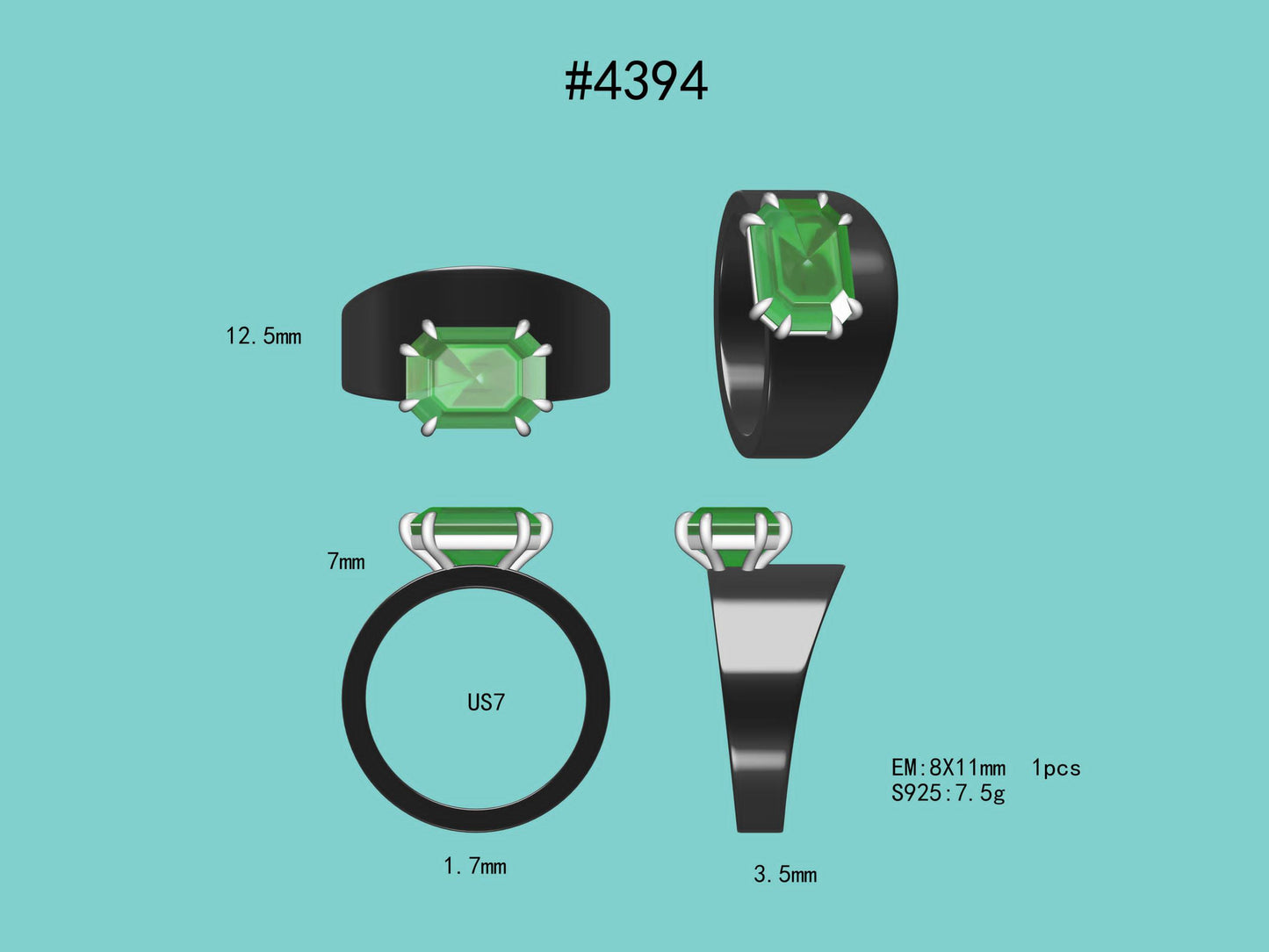 The Obsidian Emerald : 6 Carat Emerald Cut Lab Grown Emerald Ring (No.XIII)