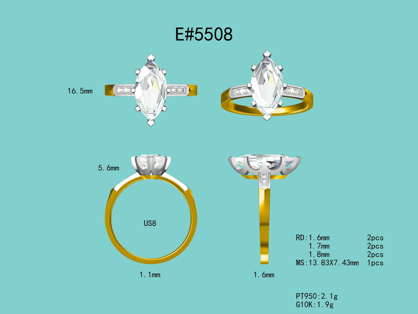 The Marlene Belgium : 5 Carat Marquise Cut Lab Grown Diamond Engagement Ring