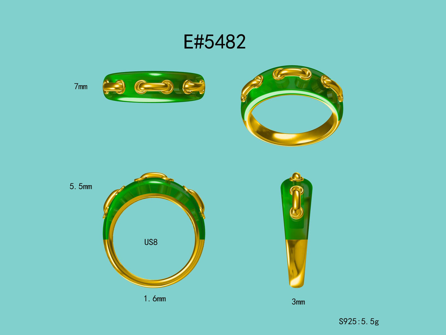 Marias Link Band : Enamel & Solid Gold Link Stacking Ring